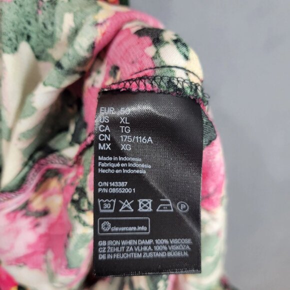 H&M Midi Dress Womens XL Multicolor Floral Square Neck Puff Sleeves Smocked Hems - Picture 10 of 10